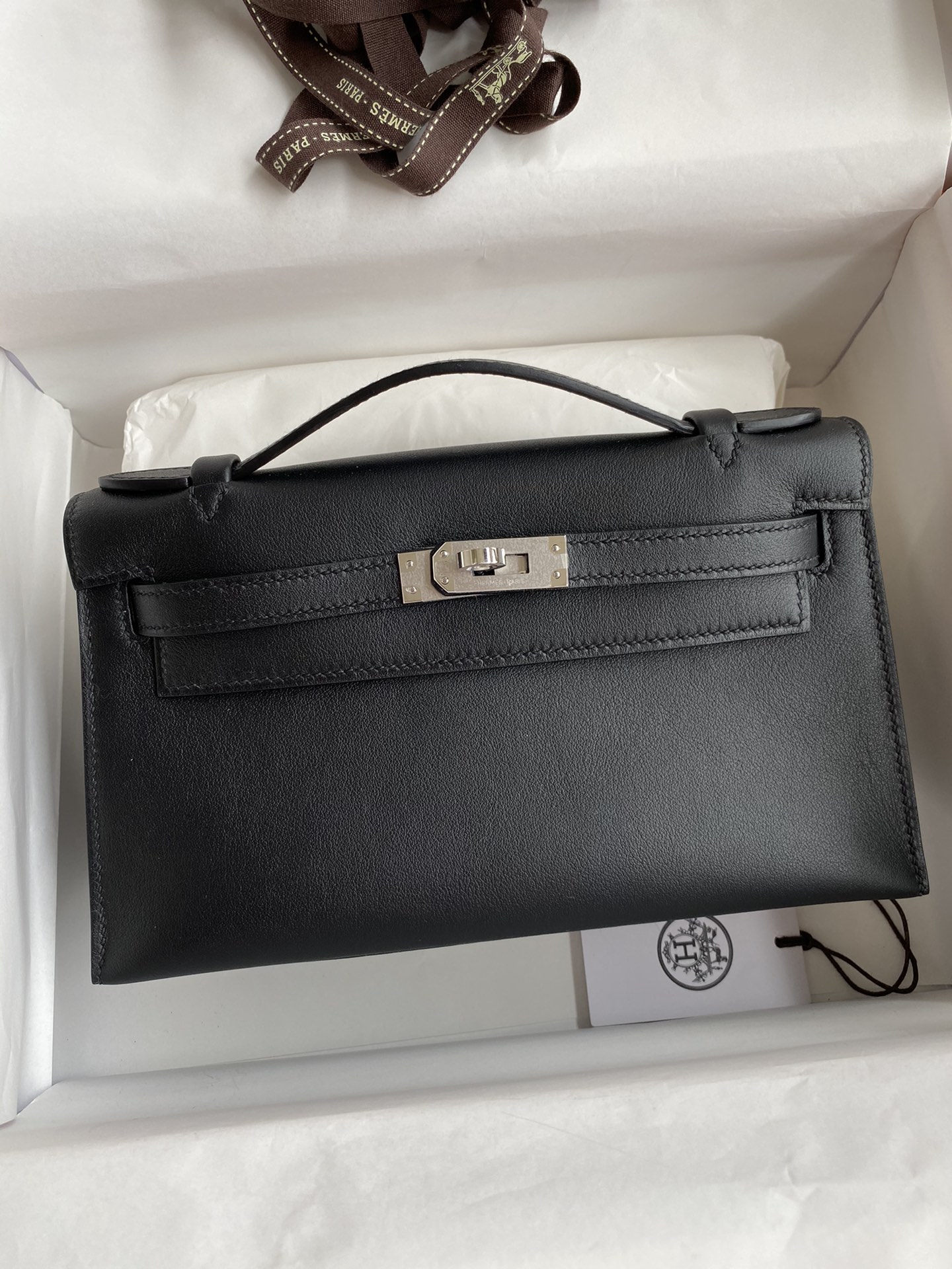 Hermes Mini Kelly Pochette 22cm Bag In Black Swift Leather